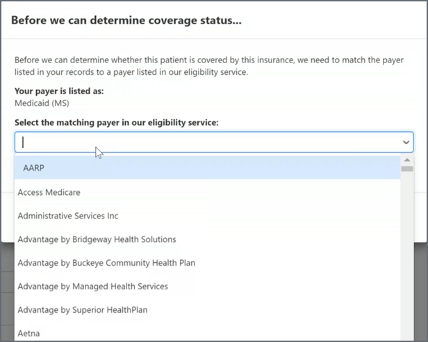 Map your payer to the payer list.